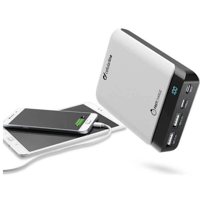Cellularline FREEP10000USBCW PowerUp 10000 Power bank 10000 mAh 2 porte USB 1 porta USB-C colore Bianco