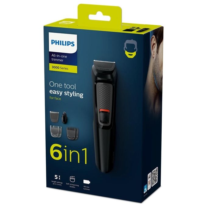 Philips MG-3710-15 Multigroom Series 3000 Rifinitore All-In-One 6 in 1 Autonomia 60 min Nero