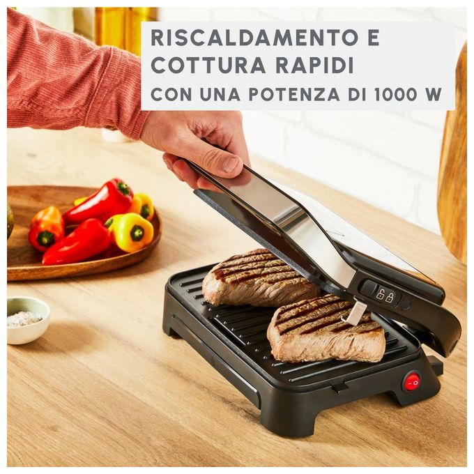 Moulinex GI270D10 Inicio Compact Grill per Panini 2 in 1 Piastre Antiaderenti Vassoio Raccogligocce 1000 W colore Nero