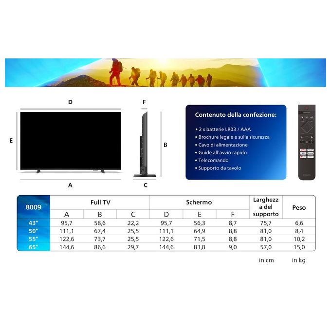 Philips 65PUS8009-12 Smart TV 65'' 4K Ultra HD HDR10+ Ambilight Wi-Fi Titan OS colore Nero