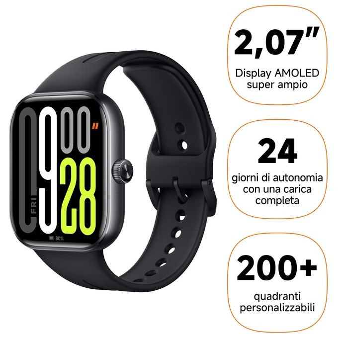 XIAOMI BHR9389GL Redmi Watch 5 Smartwatch con Display AMOLED 2.07'' Bluetooth 5 ATM GPS Integrato Autonomia 24 Giorni colore Nero
