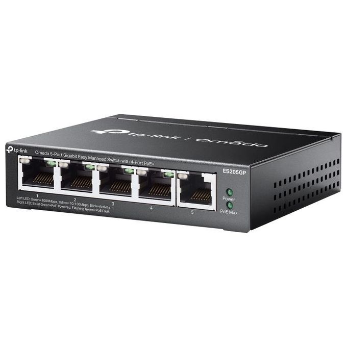 TP-Link ES205GP Omada Switch Gestito 5 porte Gigabit 4 porte PoE+ 65W Fanless colore Nero
