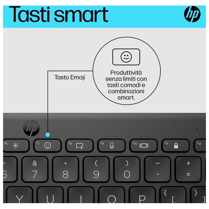 HP 692S9AA 355 Tastiera Bluetooth Multi-Dispositivo Compatta Wireless Bluetooth 5.2 Multi-Device 12 Tasti Rapidi colore Nero