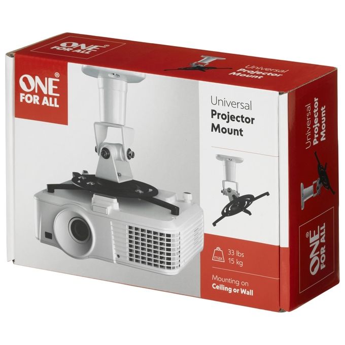 One For All WM5320 Supporto per Proiettore a Soffitto Regolabile 360° Inclinazione 0-25° Portata 15 Kg colore Nero Bianco