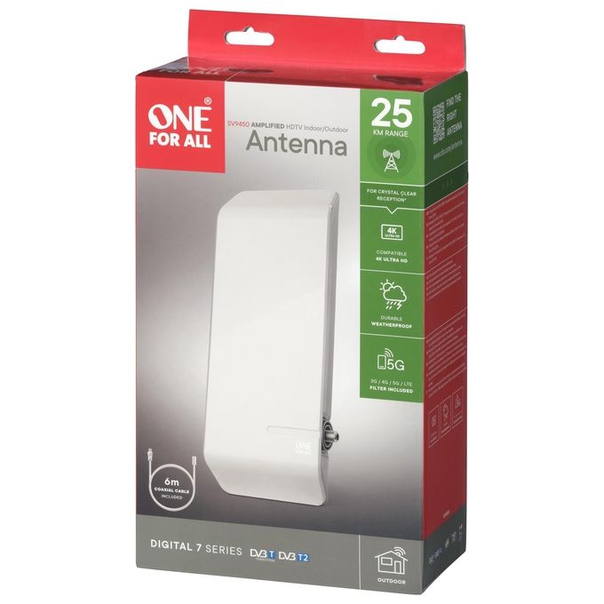 One For All SV9450 SV 9450-5G Antenna Digitale Terrestre Esterna DVB-T2 Full HD con Filtro 5G colore Bianco