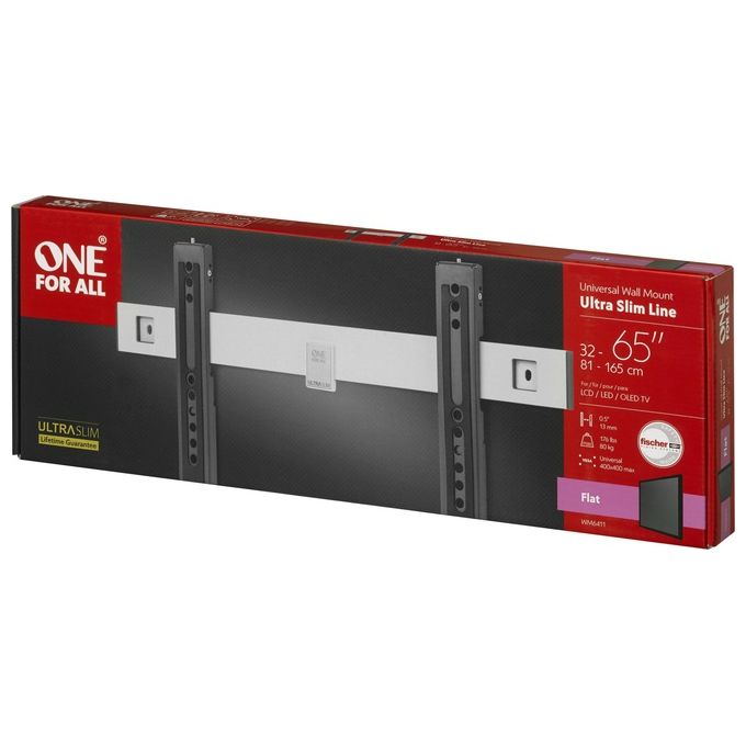 One For All WM6411 Supporto a Muro per TV 32'' a 65'' Ultra Slim VESA 200x200 400x400 mm Carico 80 Kg colore Nero