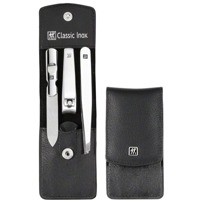 ZWILLING 97435-004-0 Classic Inox Set per Manicure e Pedicure 3 Pezzi in Acciaio Inox Lucidato con Custodia in Pelle Bovina Nera colore Nero