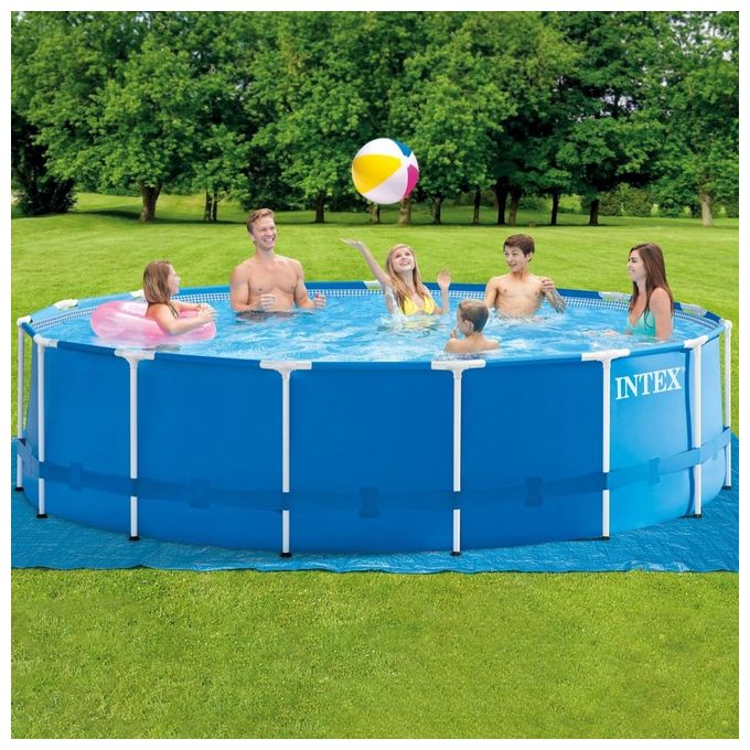 Intex 28242NP Piscina Fuori Terra 457x122 cm Metal Frame Rotonda Pompa Filtro 3785 L-h Scaletta, Telo Base e Copertura