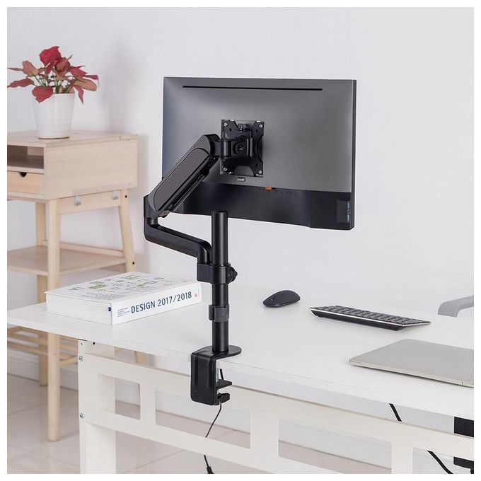 VALUE 17991181 Braccio Singolo per Monitor con 4 Giunti Montaggio a Morsetto da Scrivania VESA 75 e 100 Portata fino a 9 Kg colore Nero