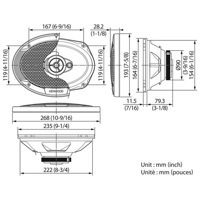 Kenwood, Altoparlante auto ovale 3-vie, 500W, KFC-S6976EX