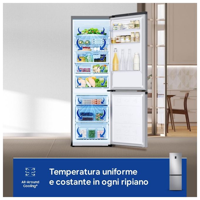Samsung RB34C675DSA EcoFlex AI Frigorifero Combinato 344 L 185 cm Classe D 35 dB No Frost Wi-Fi Display Touch colore Acciaio Inossidabile