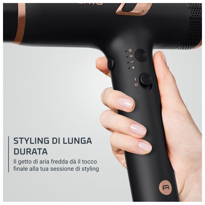 Rowenta HY8310 Nano Asciugacapelli 1700W Brushless Motore ad Alta Velocita' Ionico 3 Velocita' 3 Temperature Concentratore Diffusore colore Nero
