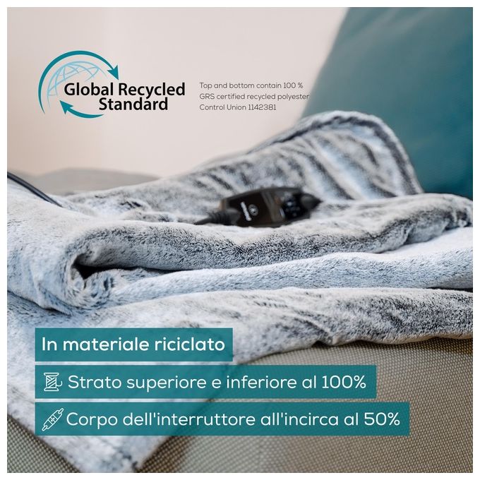 Beurer HD 75 Nordic Grey Green Planet Termocoperta 180x130 cm 6 Livelli di Temperatura Spegnimento Automatico Lavabile colore Grigio