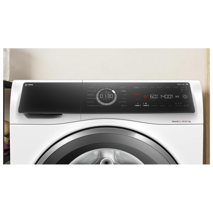 Bosch WNC254A0IT Serie 8 Lavasciuga 10.5-6 Kg 1400 rpm Classe D Iron Assist i-DOS Wi-Fi (85x60x62 cm) colore Bianco
