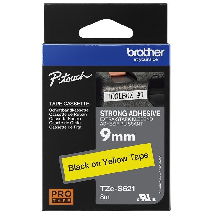 Brother Nastro Laminato 9mm nera Giallo con Adesivo Resistente