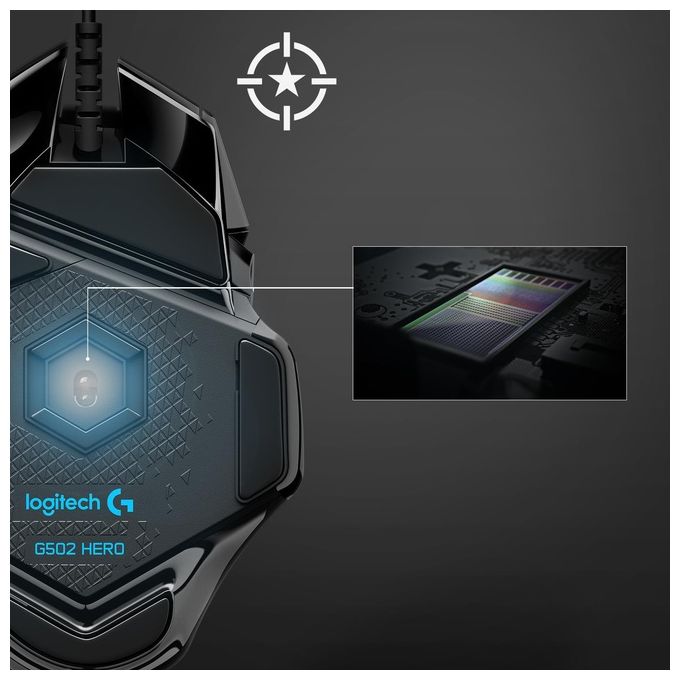 Logitech G502 HERO Mouse Gaming con Cavo Nero