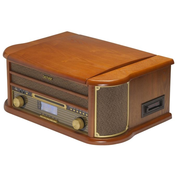 Denver MRD-51 Centro Musicale Retro con Giradischi 3 Velocita' Radio DAB FM Lettore CD e Cassetta USB Integrato colore Marrone