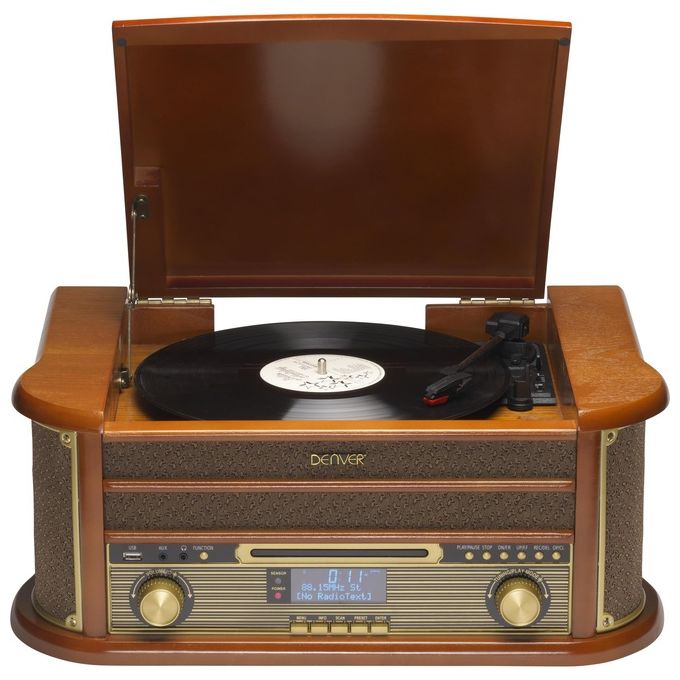 Denver MRD-51 Centro Musicale Retro con Giradischi 3 Velocita' Radio DAB FM Lettore CD e Cassetta USB Integrato colore Marrone