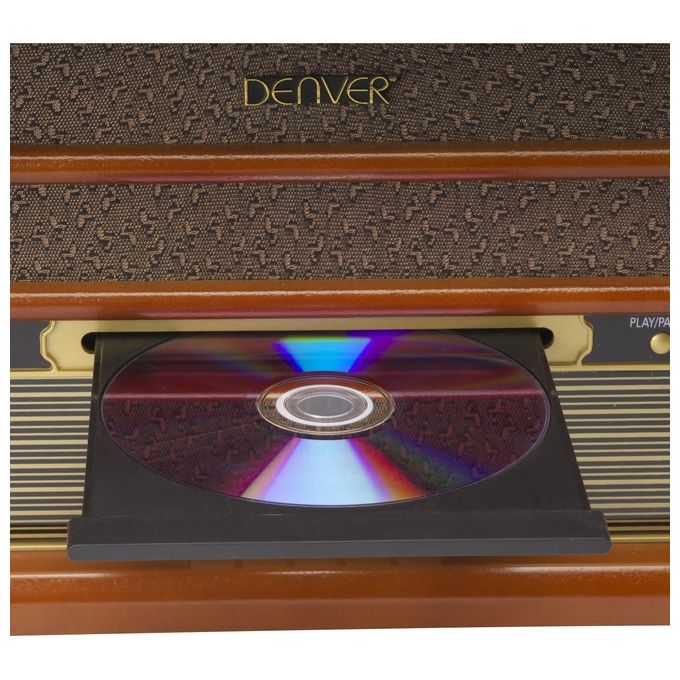 Denver MRD-51 Centro Musicale Retro con Giradischi 3 Velocita' Radio DAB FM Lettore CD e Cassetta USB Integrato colore Marrone