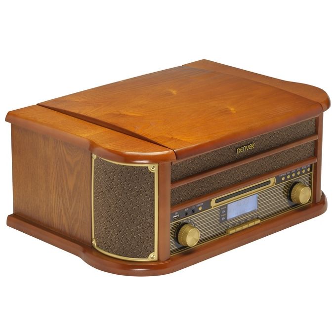 Denver MRD-51 Centro Musicale Retro con Giradischi 3 Velocita' Radio DAB FM Lettore CD e Cassetta USB Integrato colore Marrone
