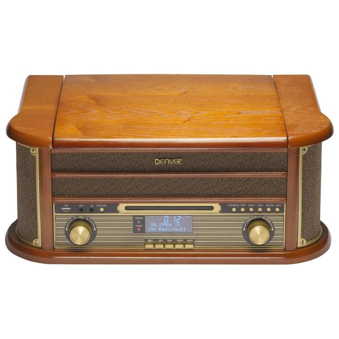 Denver MRD-51 Centro Musicale Retro con Giradischi 3 Velocita' Radio DAB FM Lettore CD e Cassetta USB Integrato colore Marrone