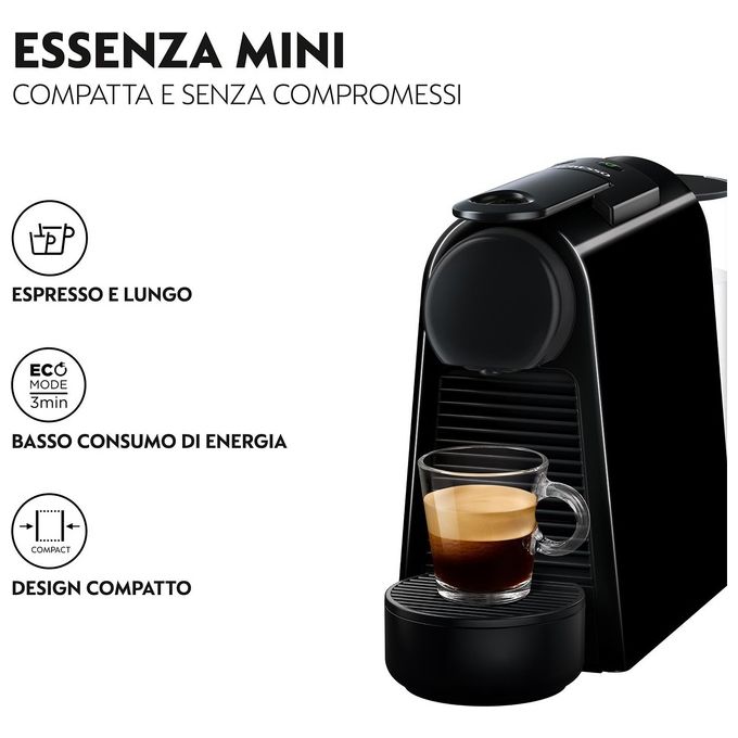 DeLonghi EN85.B Essenza Mini Macchina da Caffe' Sistema Nespresso Potenza 1150 W Capacita' 0,6 Litri Energy Saving Flow Stop Nero