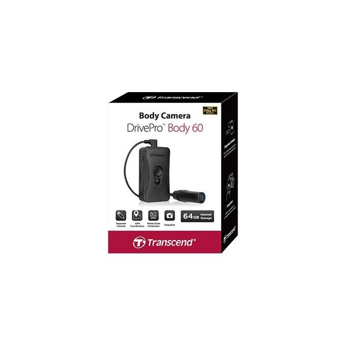 Transcend TS64GDPB60A DrivePro Body 60 Action Cam Full HD 1080p 64 GB Wi-Fi GPS IP67 colore Nero