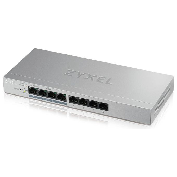 Zyxel GS1200-8HPV2-EU0101F GS1200 Switch Gestito 8 Porte Gigabit 4 PoE+ 60W VLAN QoS senza ventole colore Grigio