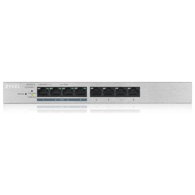 Zyxel GS1200-8HPV2-EU0101F GS1200 Switch Gestito 8 Porte Gigabit 4 PoE+ 60W VLAN QoS senza ventole colore Grigio