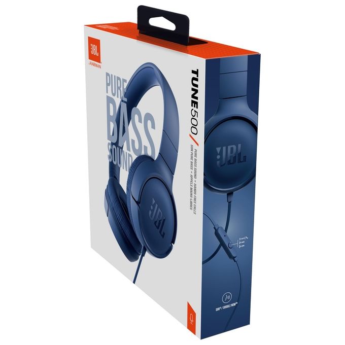 JBL Tune 500 Cuffia a Padiglione Stereofonico con Microfono Blu