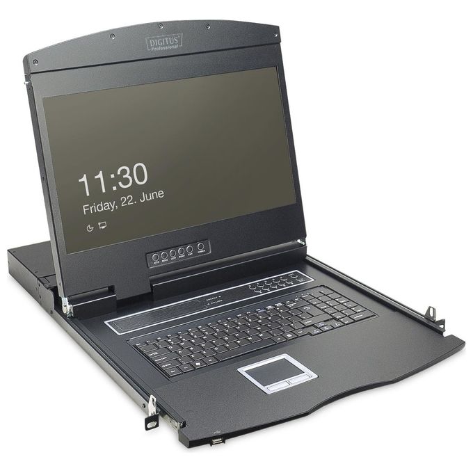 Digitus DS-72211-4IT Console modulare con monitor TFT da 19'' 8 porte Cat 5 KVM tastiera italiana touchpad integrato rack 1U colore Nero