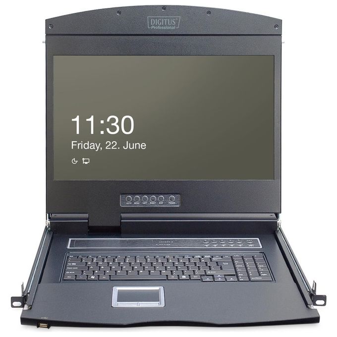 Digitus DS-72211-4IT Console modulare con monitor TFT da 19'' 8 porte Cat 5 KVM tastiera italiana touchpad integrato rack 1U colore Nero