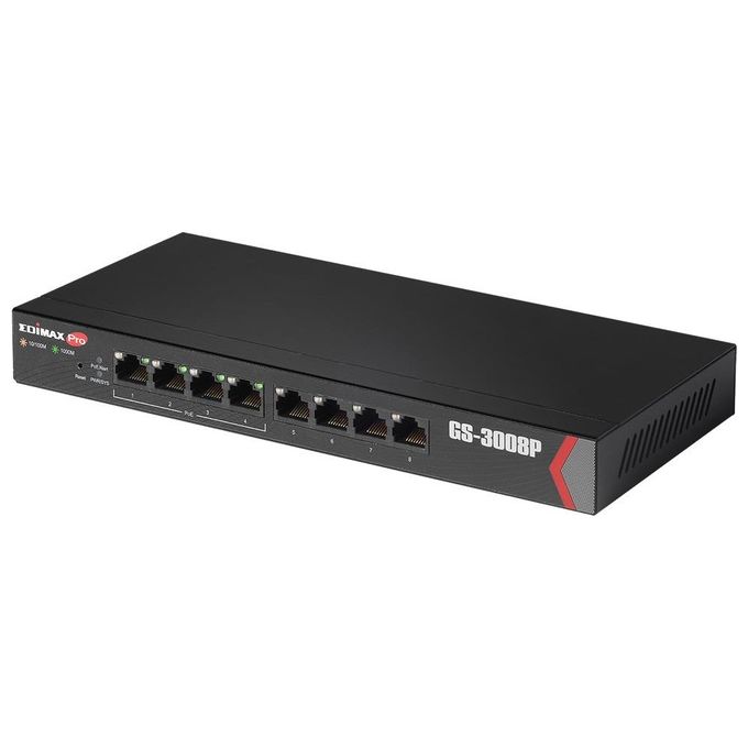 Edimax GS-3008P Switch di Rete Gestito 8 Porte Gigabit Ethernet con 4 Porte PoE+ Budget Totale 72W Supporto Long Range colore Nero