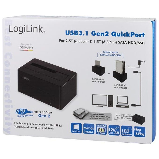 LogiLink Docking Station Usb 3.1 gen 2 per Hdd-Ssd 2,5'' e 3,5'' Sata