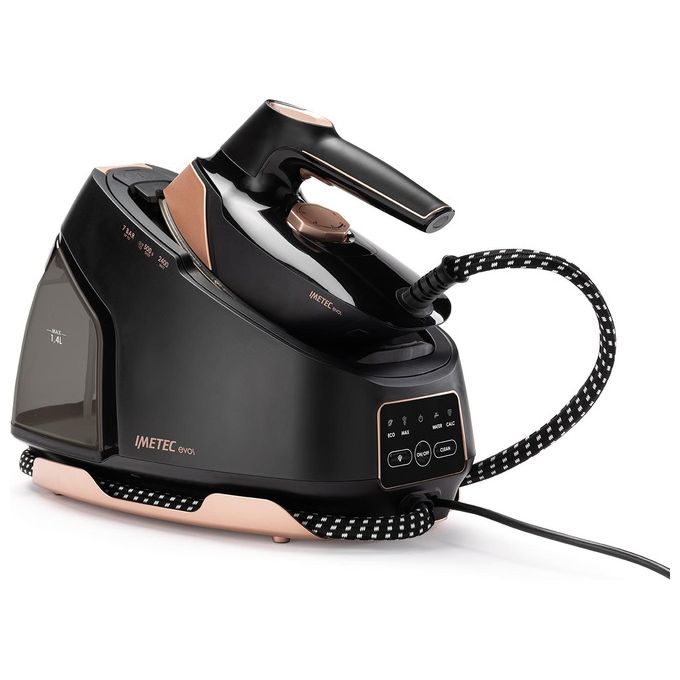 Imetec 9034 Evos Ferro da Stiro con Caldaia Tecnologia Flash Steam Pressione 7 bar Colpo di Vapore 500 g-min 2400 W Piastra Infinity Glide colore Nero e Rose Gold