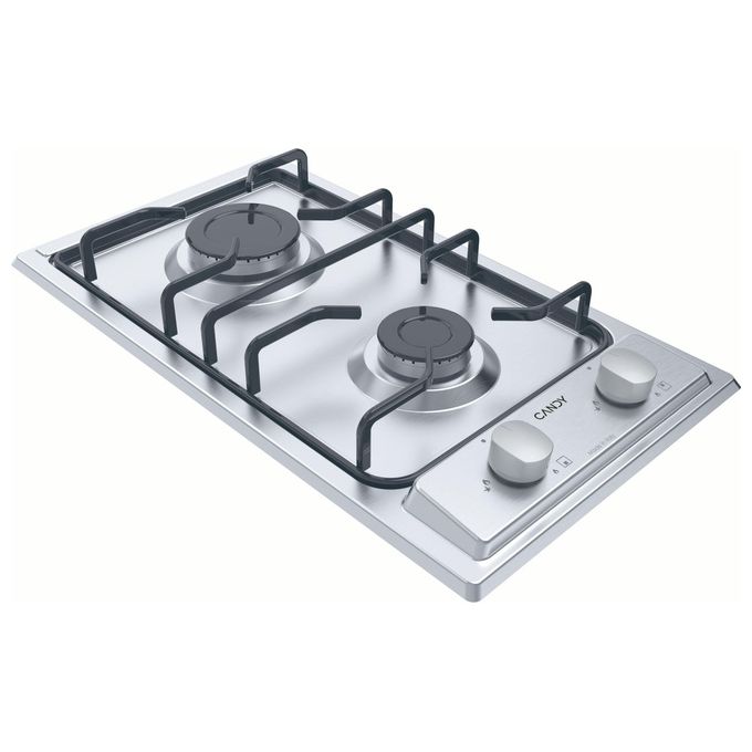 Candy CHW23X Idea Piano cottura a gas 28.8 cm 2 fuochi accensione elettronica griglie smaltate colore Inox