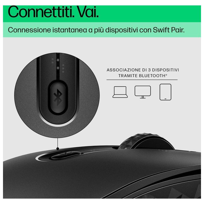 HP 8F1Y4AA 695 Mouse Wireless Ricaricabile Bluetooth 4000 DPI 7 Tasti Ambidestro colore Nero