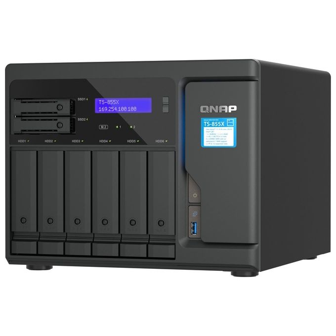 QNAP TS-855X-8G TS-855X Server Nas 8 Alloggiamenti SATA 6Gb-s 6 HDD 2 SSD SATA 2 M.2 PCIe Gen3 10GbE colore Nero