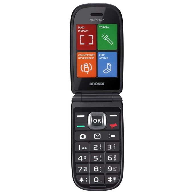 Brondi 10281060 Raptor Telefono per anziani Display 2.8'' Dual SIM USB-C Batteria 800 mAh colore Nero Metal