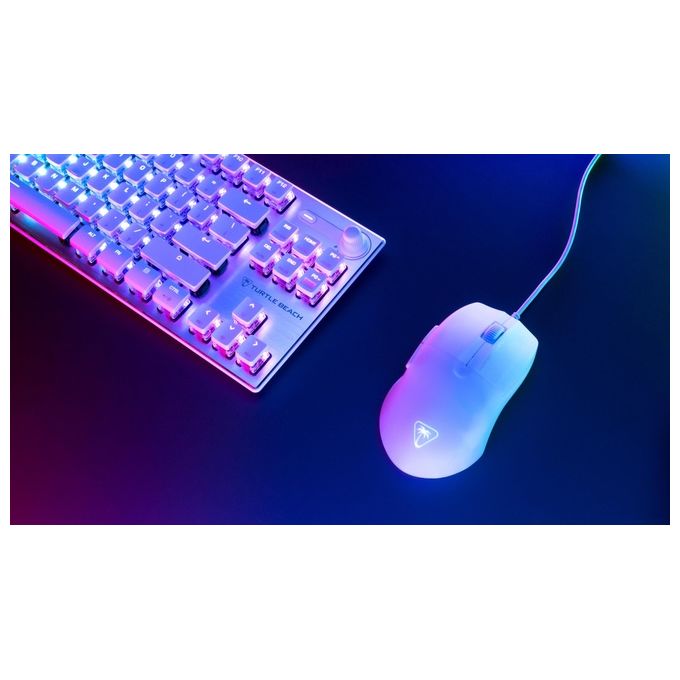 Turtle Beach TBM-1001-15 Pure SEL Mouse da gioco Ultraleggero 49 g Sensore PixArt 8K DPI Interruttori Meccanici 20 Milioni di Clic Cavo 1.8 m RGB AIMO colore Bianco