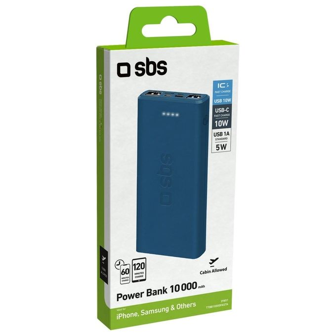 Sbs Powerbank 10.000 mAh Extra Slim con Porta USB 2.1A Intelligent Charge