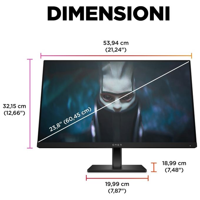 HP 780D9AA#ABB OMEN 24 Monitor Gaming 23,8'' FHD 1920x1080 IPS 165 Hz 1 ms AMD FreeSync Premium colore Nero