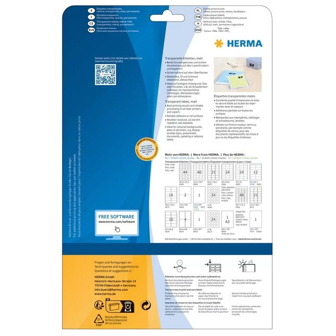 Herma Etichette Trasparenti 210x297mm 25 Fogli DIN A4 25 Pezzi
