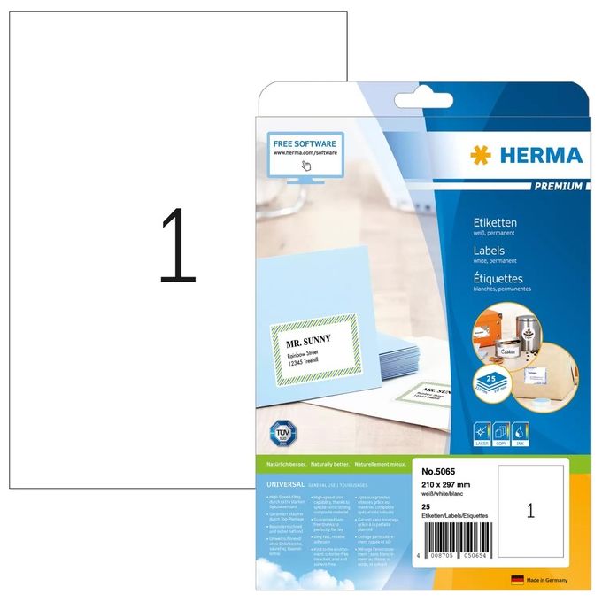 Herma 5065 Etichetta per Stampante Bianco Autoadesiva