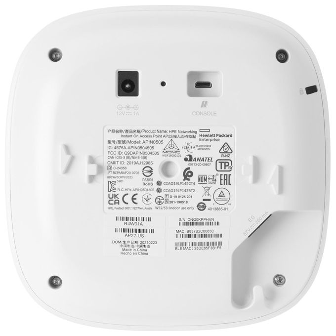 HPE R6M50A Aruba Instant On AP22 Access Point Wi-Fi 6 802.11ax Dual Band 1774 Mbit-s MU-MIMO PoE colore Bianco