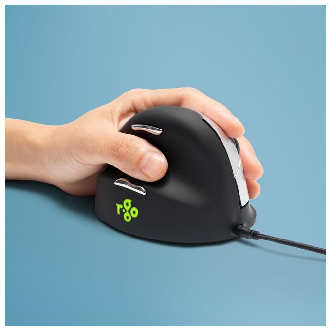 R-Go Tools RGOHELELA Mouse Ergonomico Verticale per Mancini Risoluzione 2400 DPI con Software di Pausa Cavo 1,69 m colore Nero