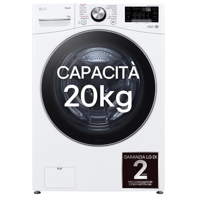 LG Serie P3 F0P3020TSWC Lavatrice libera  installazione XL 20Kg AI DD Classe B 1000 giri TurboWash 360 Vapore Wi-Fi Bianco