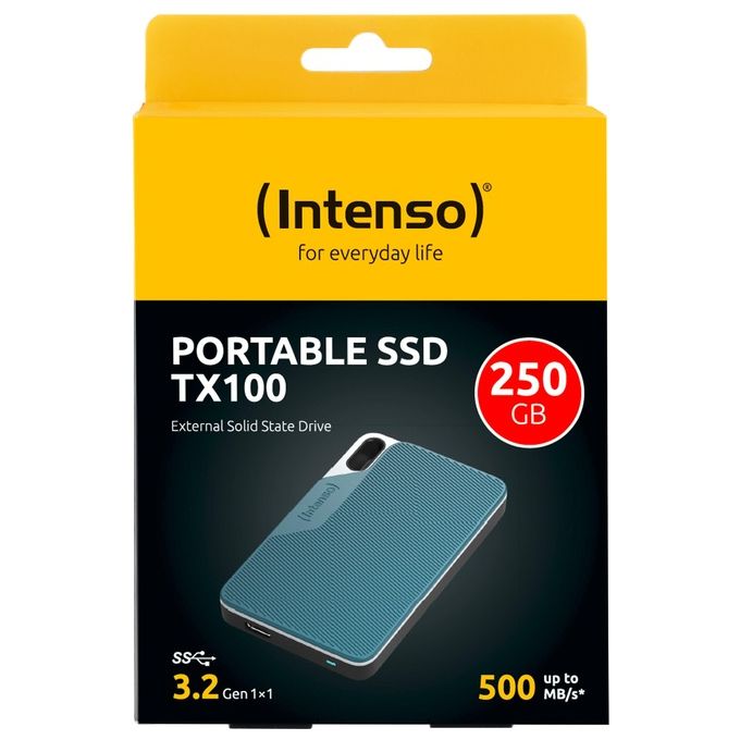 Intenso 3826440 TX100 SSD Esterno Portatile 250 GB USB 3.2 Gen 1 fino a 500 MB-s colore Grigio Blu