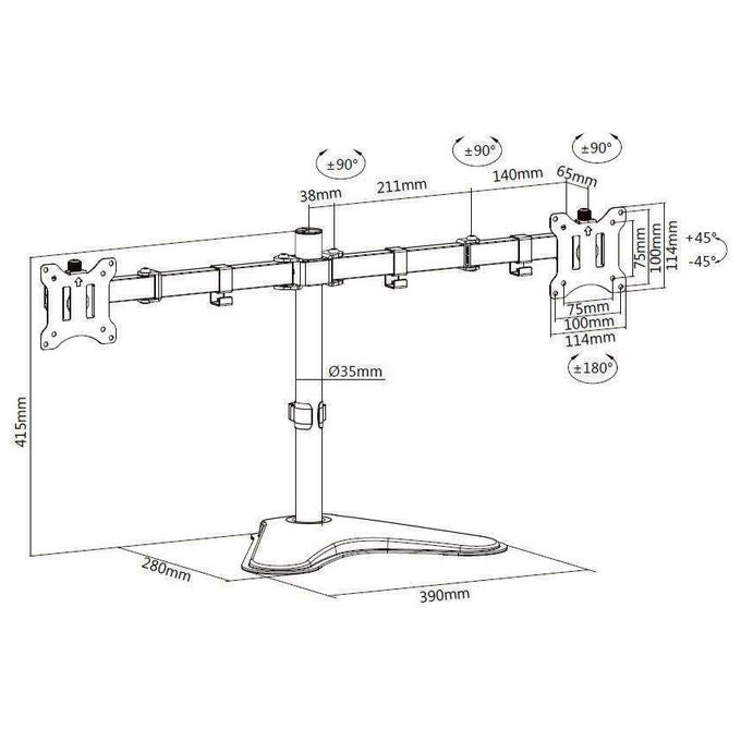 Equip 650123 Supporto da Tavolo per Doppio Monitor 17'' a 32'' Inclinazione Regolabile Rotazione 360° Altezza Regolabile con Molla a Gas colore Nero