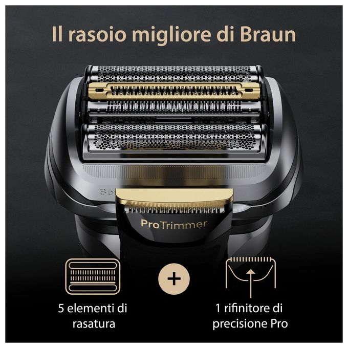 Braun 218276 Series 9 Pro+ Rasoio elettrico Wet and Dry 5 testine autonomia 90 min min colore Metallico